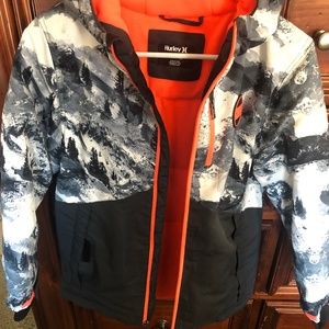 Hurley puffer coat orange black white medium